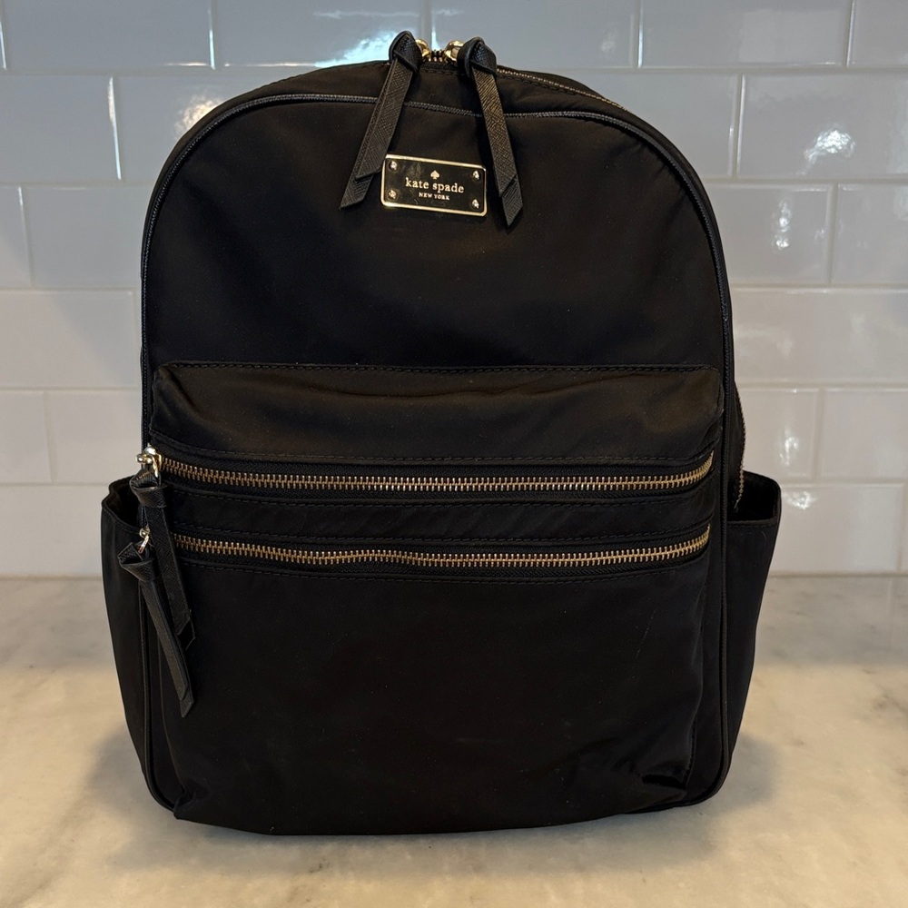 kate spade Black Nylon Backpack with Gold-Tone Accents